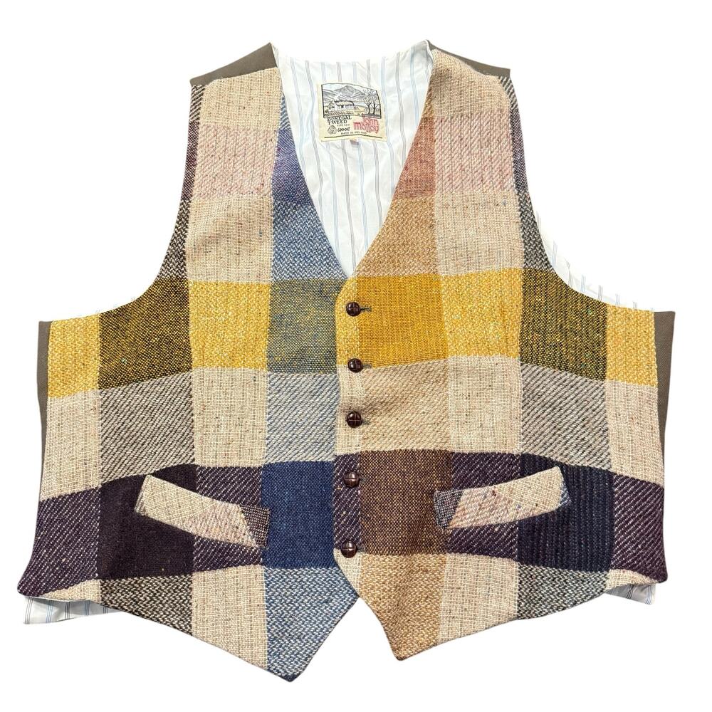 John Molloy Men’s Donegal wool vest, multicolor, patch-like, lined, Size 50